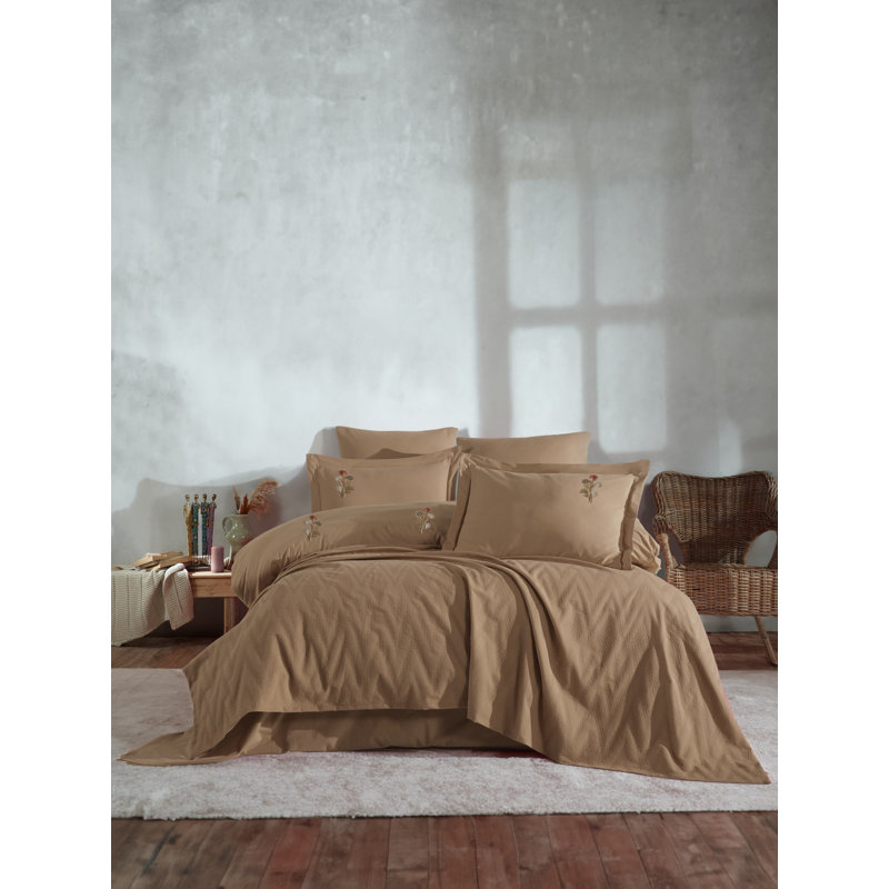 Premium Double Bedspread Set, Mustard Yellow, 94.5 x 102.4 inches | 100% Cotton Jacquard Bed Cover, Quilt Cover, Flat Sheet & Pillowcases | Soft & Durable, Machine Washable, Perfect for Cozy Bedroom Decor