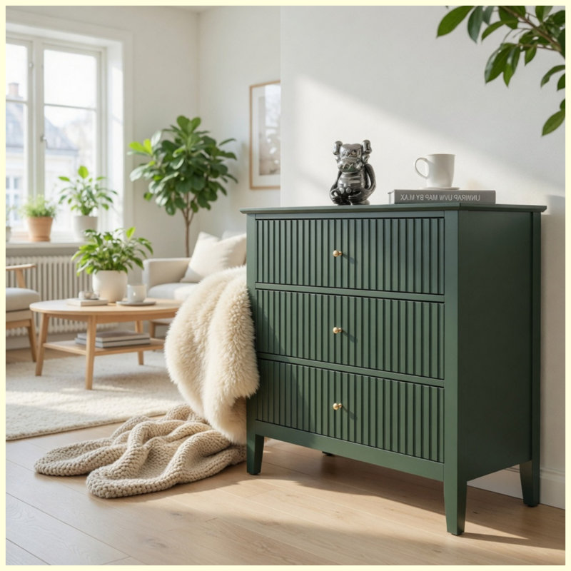Grande table de bout moderne avec rangement à 32 tiroirs cannelés vert 32 po, Vert