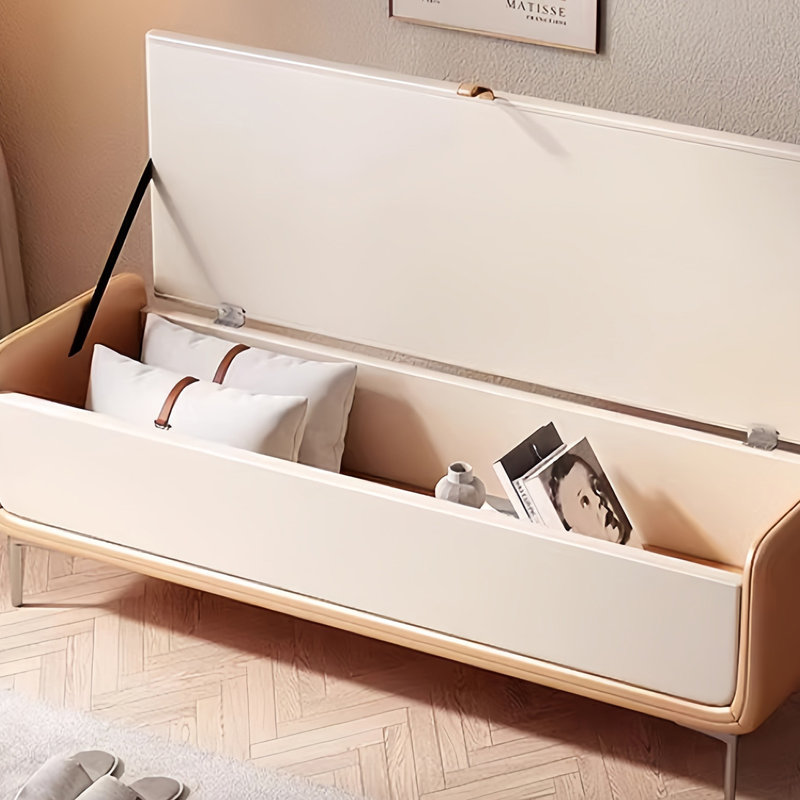 Banc de rangement en similicuir Jaynette, Beige / jaune clair, H 16,53 po x l 70,86 po x P 16,53 po