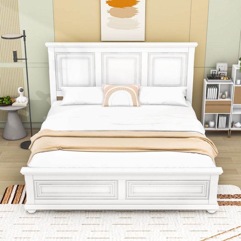 Lit plateforme avec tête de lit Vintage, Blanc, Très grand lit