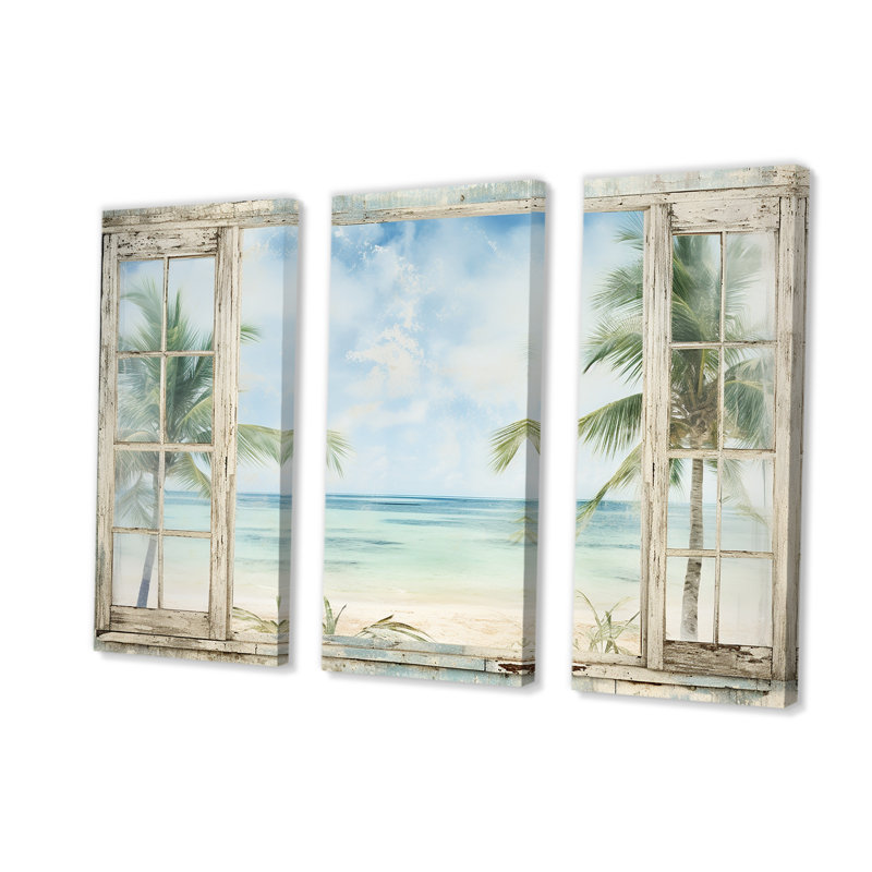 «Tropical Beach Windows Horizon II - Coastal Windows», art mural, Toile tendue, H 32 po x l 48 po