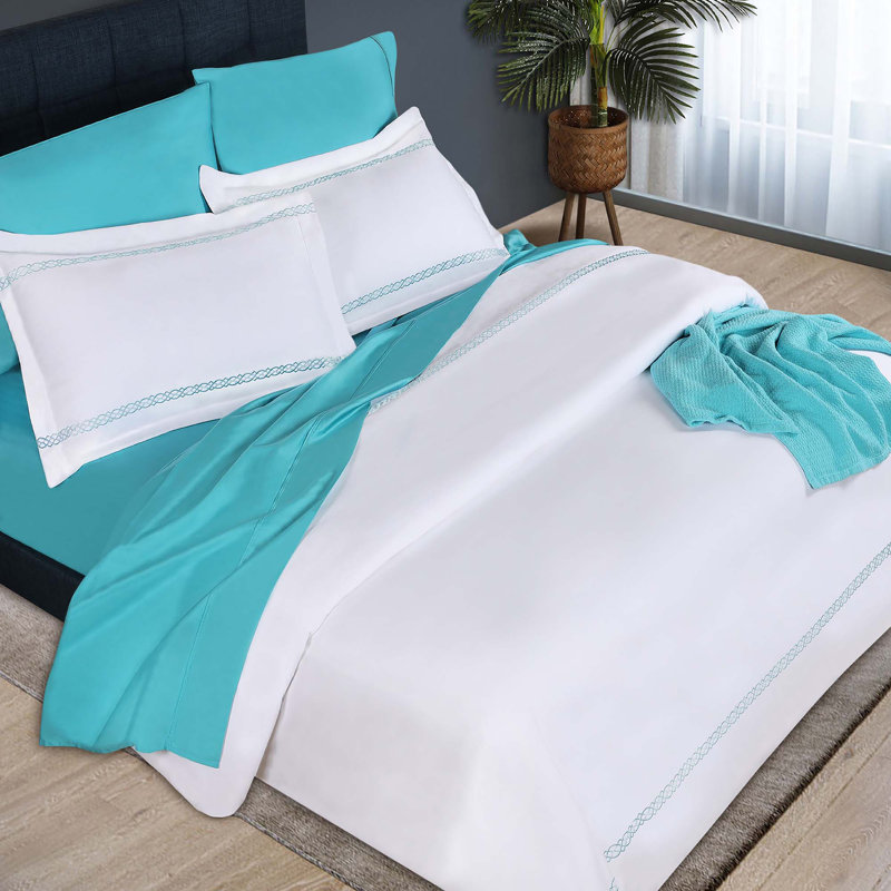 Housse de couette 100% coton 1000 fils à broderie 1000 fils (ensemble de 3), Double/Grand et 2 taies décoratives standard