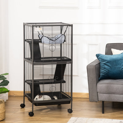 Metal Small Animal House - Rolling, 4 With , Gray, For Ferrets, Chinchillas, Sugar Gliders, -setting Enclosure: 4 Layers, Gray Gliders