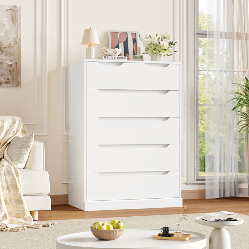 27.6" W 6-Drawer Vertical Dresser with Ball Bearing Glides, White