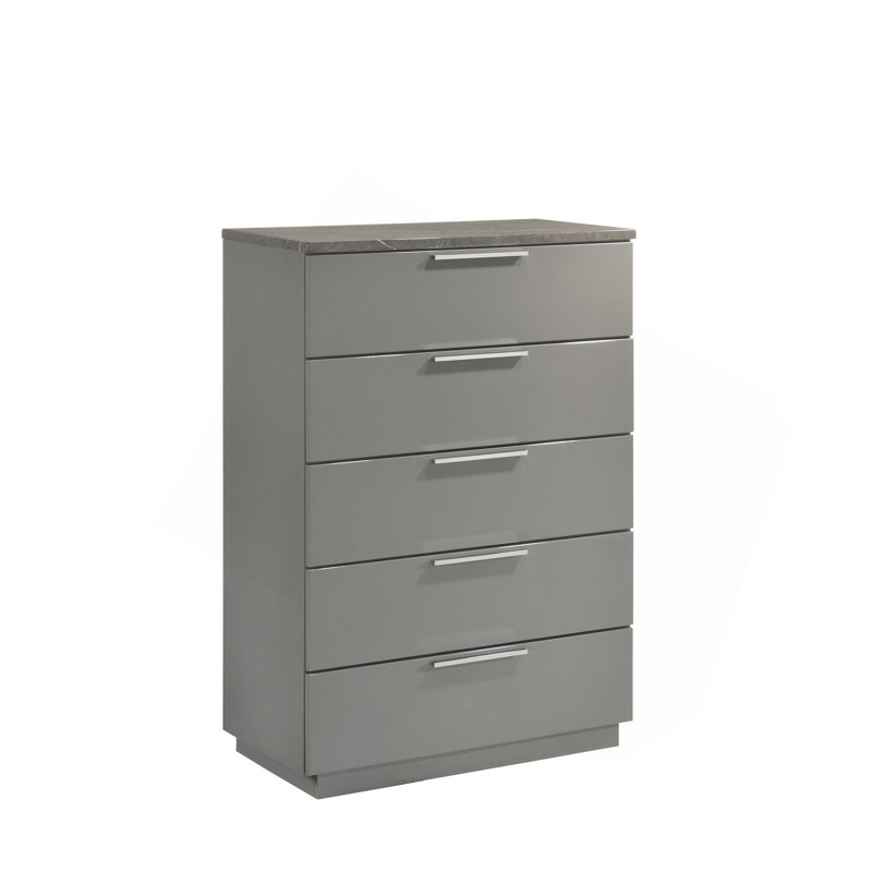 Commode - finition bicolore très brillante en marbre et laque avec tiroirs spacieux et pieds en métal