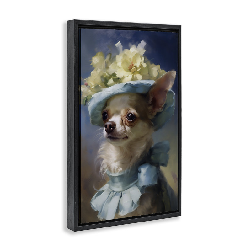 Chien avec cadre flottant à la mode, design par Wumples, H 31 po x l 21 po, Cadre flottant noir de jais