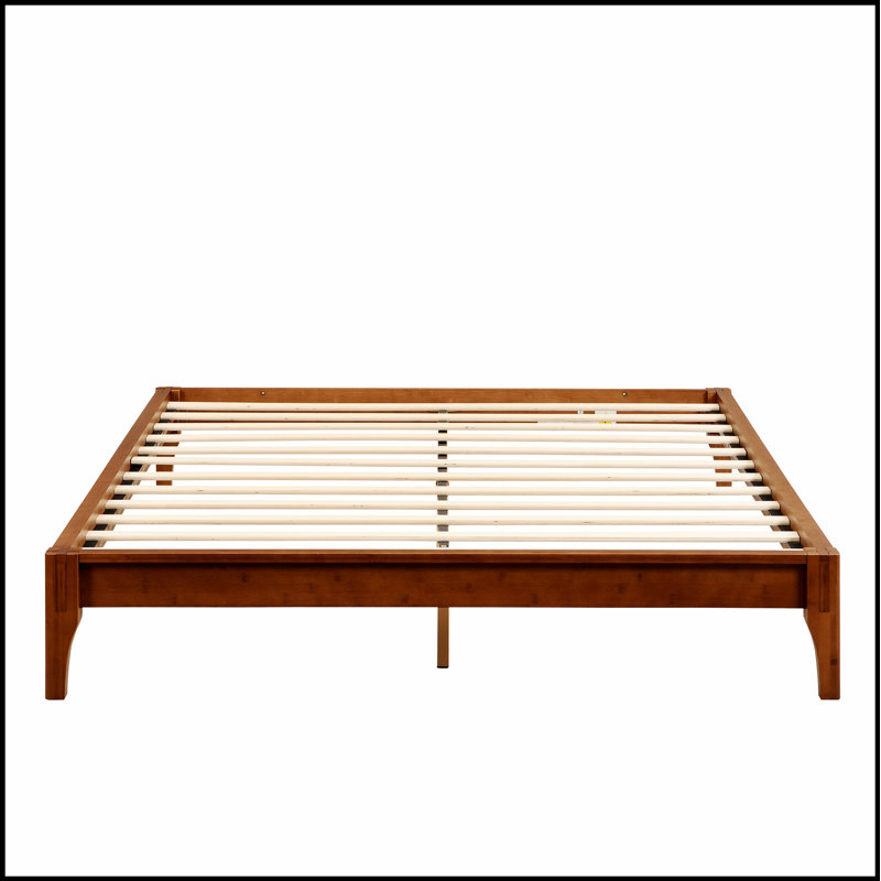 Structure de lit plateforme en bois de bambou sec de 12 pouces avec support de lattes en bois durable, silencieux et facile à assembler