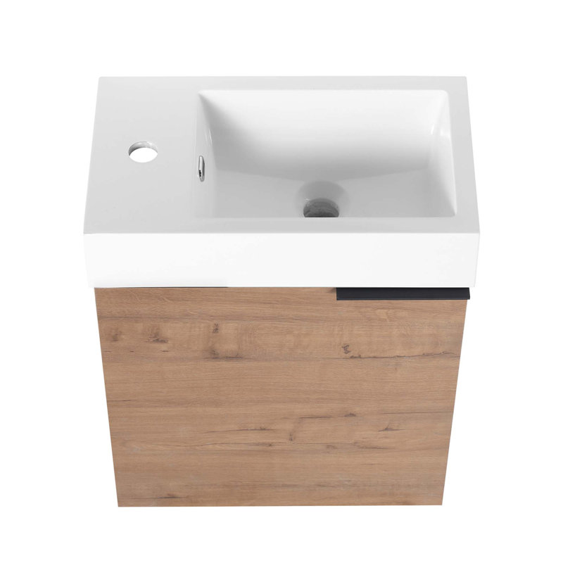 Meuble-lavabo mural 18 po avec lavabo en résine blanche et porte d'armoire à fermeture en douceur 18 po