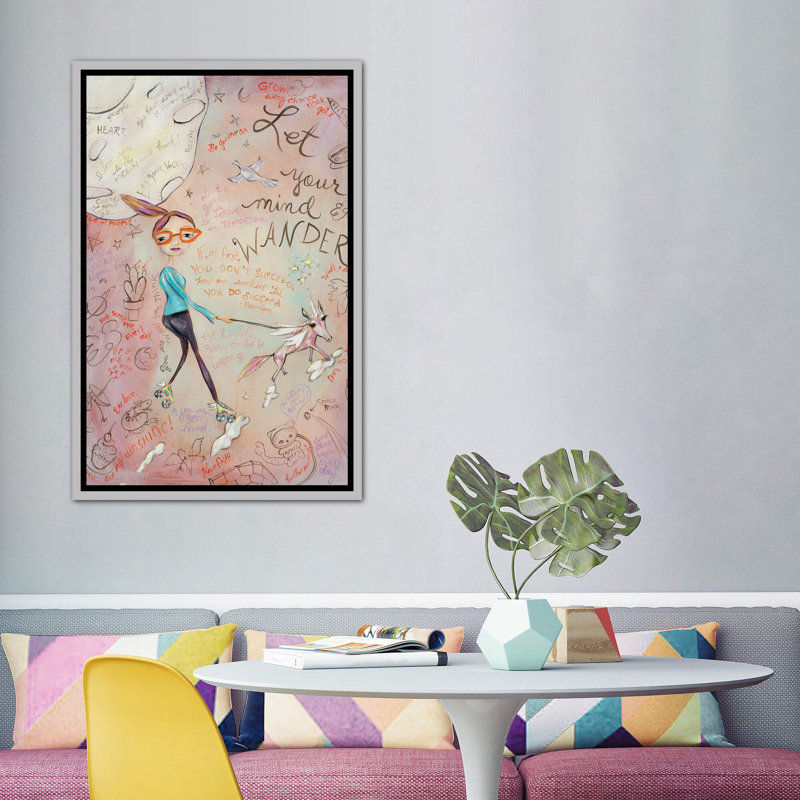 «Let Your Mind Wander» par Heather Renaux - impression d'art graphique, H 60 po x l 40po x P 1,5 po, Toile avec cadre argenté