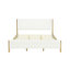 Lit capitonné moderne blanc avec pieds en bois d'hévéa, blanc