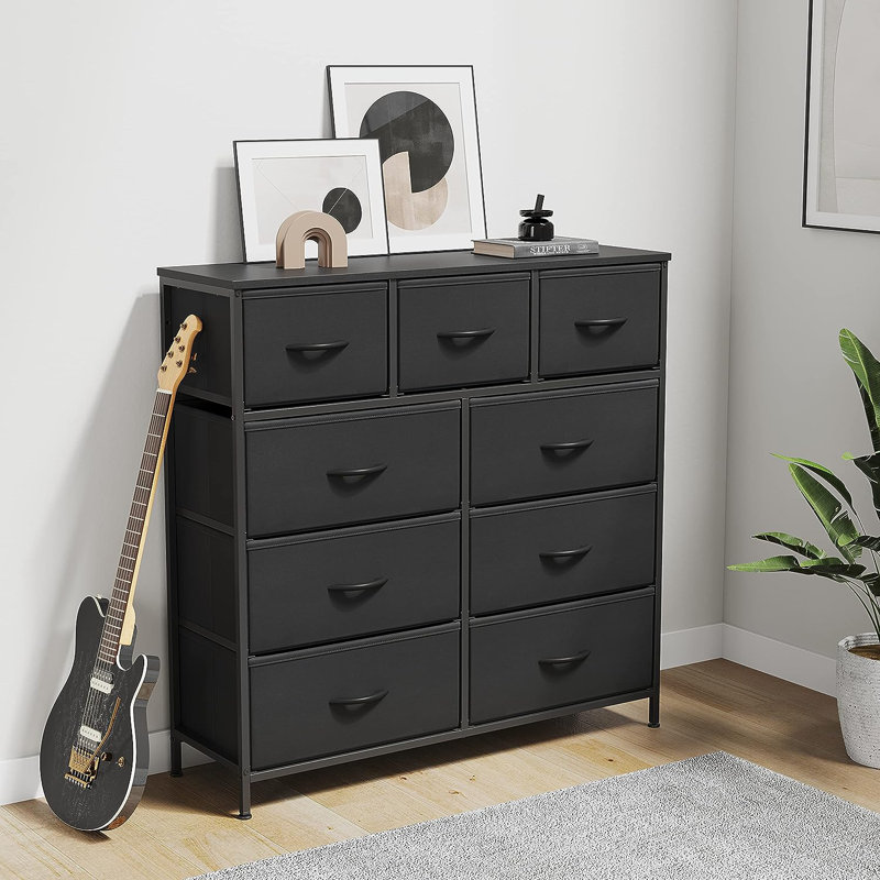 Commode 9 tiroirs Jazsmin, Noir foncé
