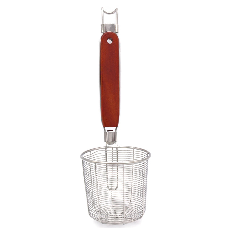 Buckingham Pasta Strainer Basket Stainless Steel Fine Mesh with Wooden Handle, 30cm H x 12cm W x 10cm D