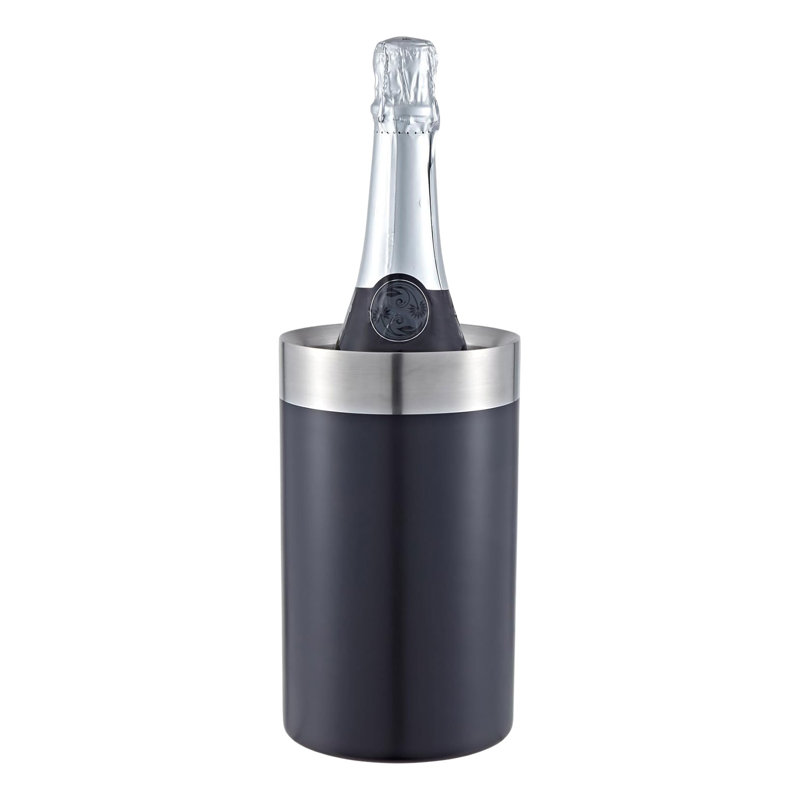 Buckingham Portable Champagne Wine Bottle Cooler Black Stainless Steel Double Wall Wine Chiller