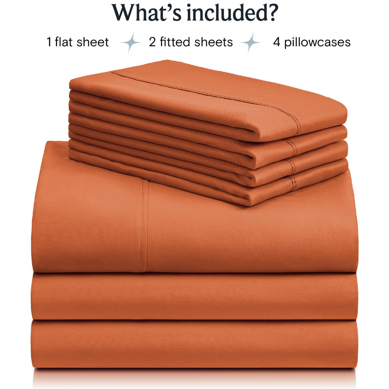 Luxclub 4 PC Autumn Orange California King Silky Soft Cooling Extra Deep Pocket Performance Sheet Set, Autumn Orange