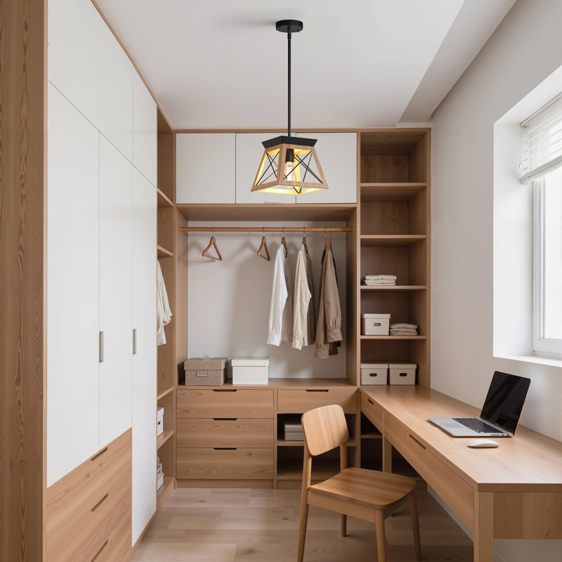 Luminaire suspendu géométrique à 1 lumière pour îlot de cuisine Farmhouse, Noyer