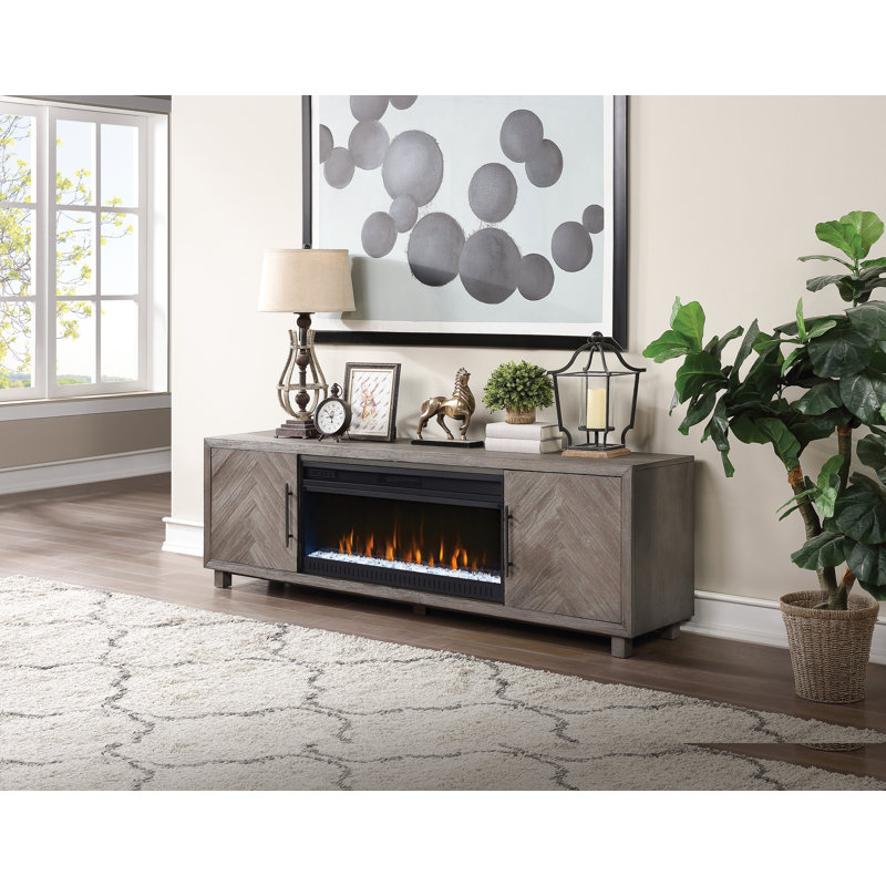 Oloughlin Fireplace Console, Entertainment Storage, TV Stand, Fully Assembled, Light Gray, 24.75" H x 80" W x 15" D