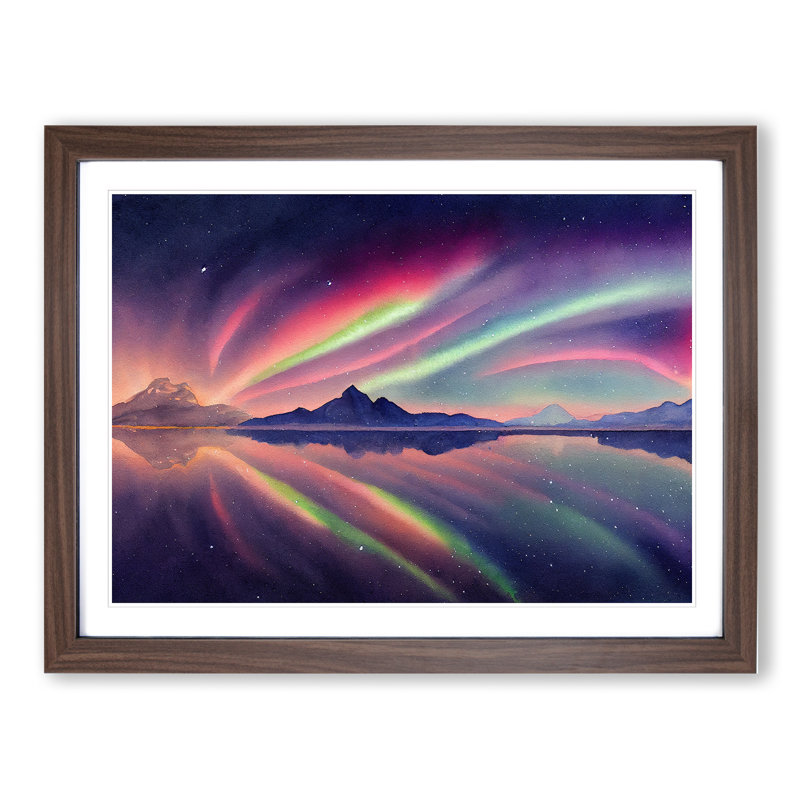 XH1022-9739X Watercolour Aurora Borealis Vol.1 - Single Picture Frame Painting, Walnut Framed, 46cm H x 64cm W x 2cm D