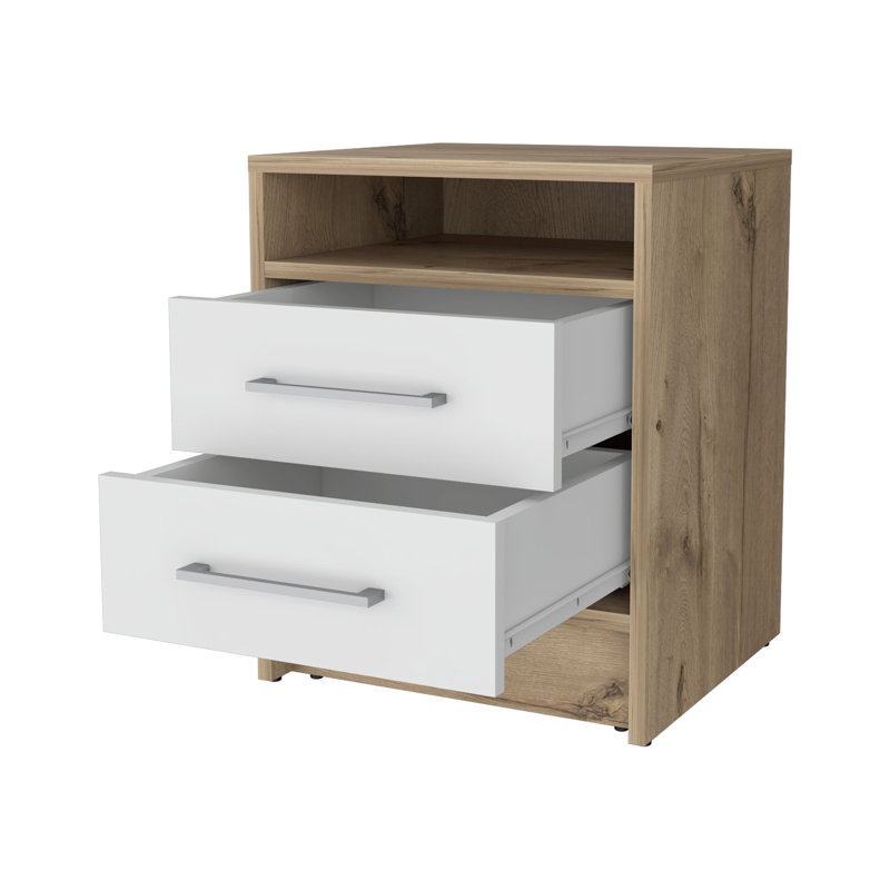 Nightstand, Two Drawers, Concealed Shelf, Multicolor