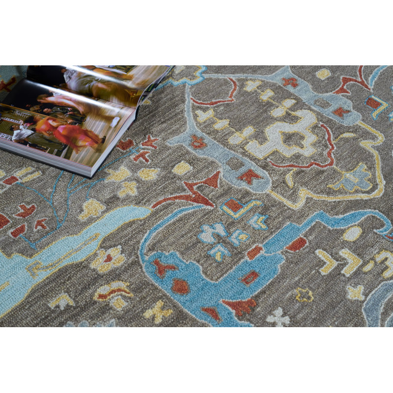 Hamilton hand-tufted New Zealand Wool Navy/Multi Area Rug, Taupe, Rectangle 14' x 18'