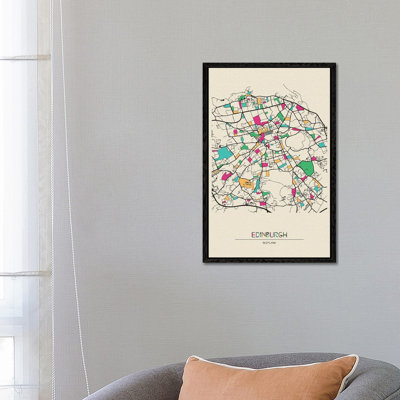 Edinburgh, Scotland Map by Ayse Deniz Akerman - Floater Frame Gallery-Wrapped Canvas Giclée on Canvas