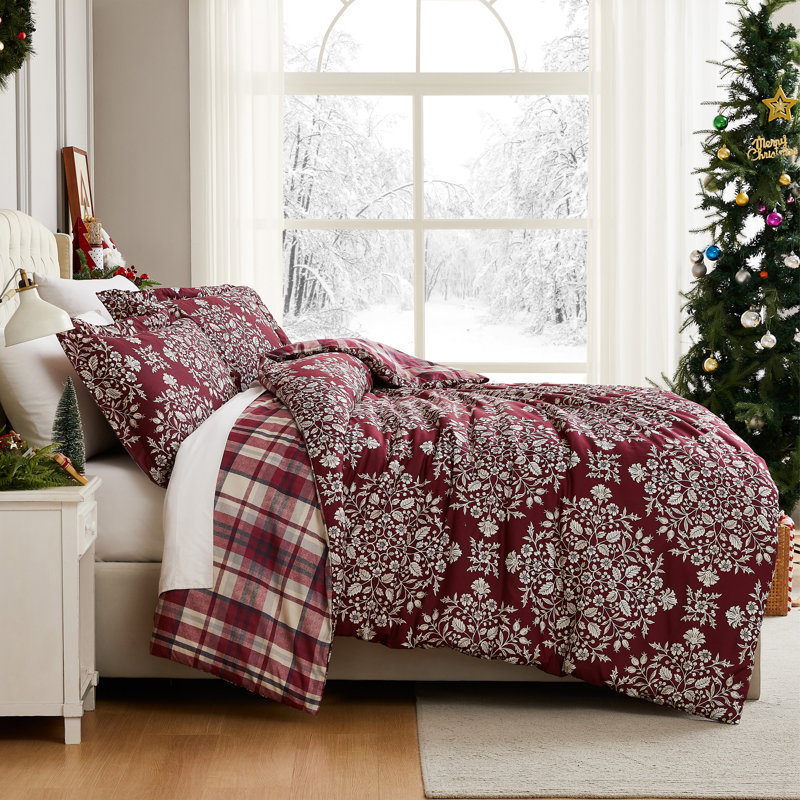 Christmas Carol Oversized Reversible Holiday Bedding Duvet Cover Set with shams
