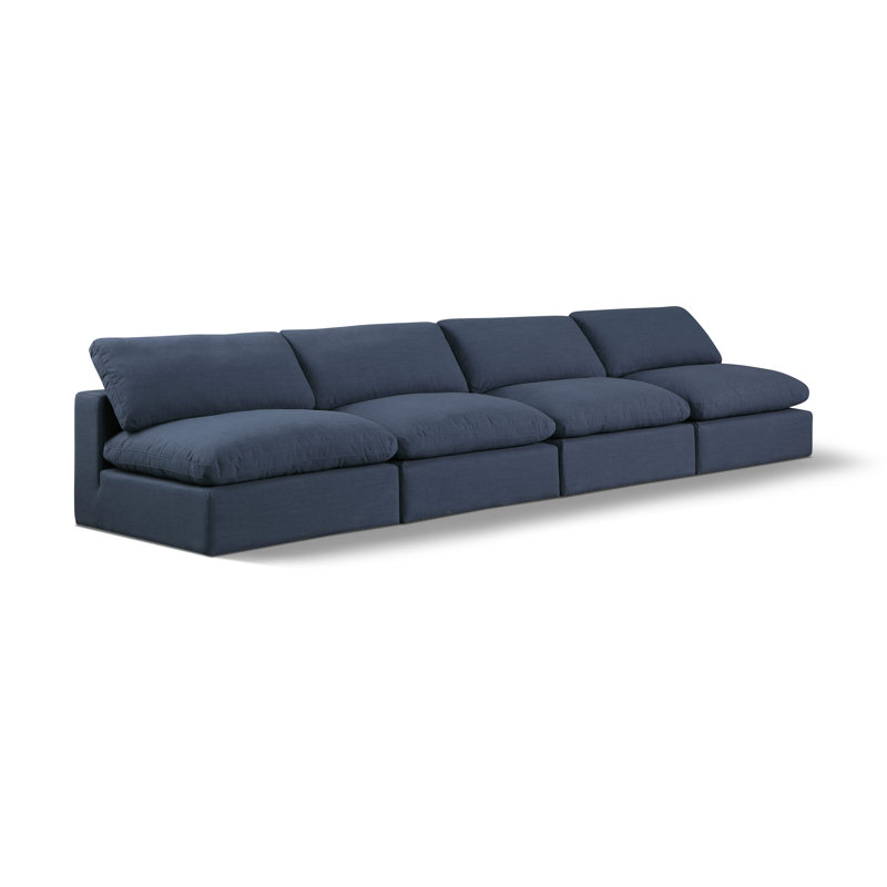 Canapé modulaire en lin Hirvin, Tissu texturé en lin bleu marine