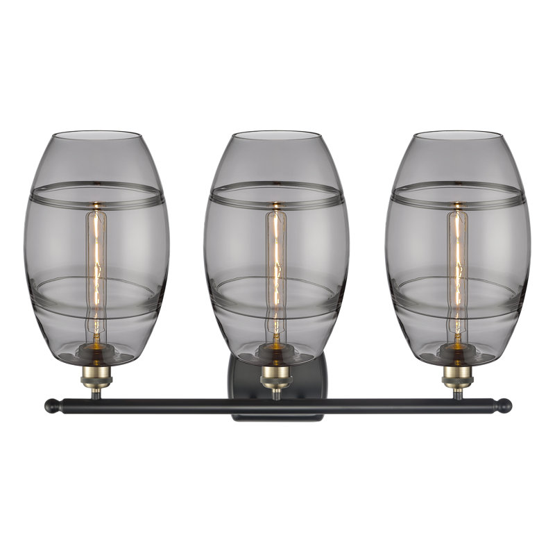 Éclairage pour meuble-lavabo 3 lumières Kusham, Gris fumée clair, Laiton antique noir, 3 lumières