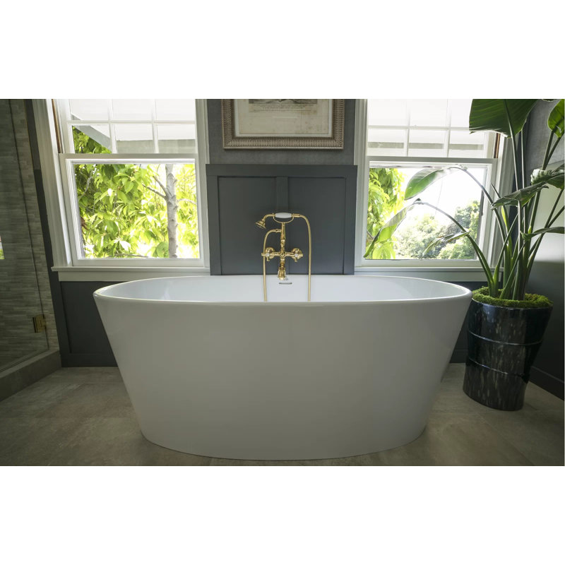 Baignoire de trempage autoportante de 66 po x 31 po Metro, Blanc mat, Nickel poli