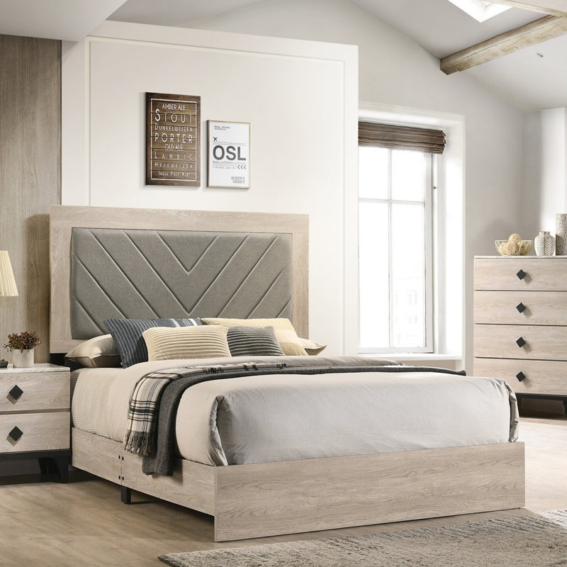 Cadre de lit contemporain en bois d'hévéa 1pc, Très grand californien