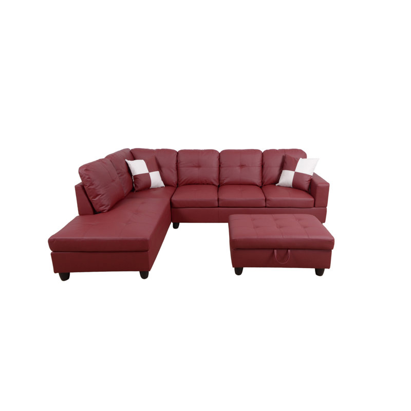 Canapé et chaise longue avec repose-pieds Beesley, Orienté à gauche (vu de face), Rouge vin, Noir