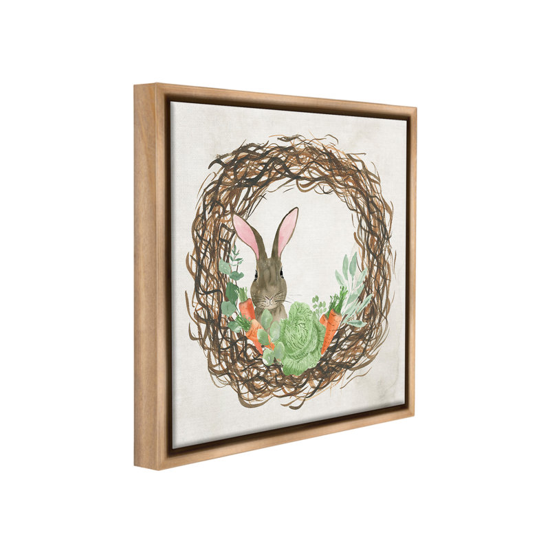 «Spring Pâques Wreath Floater Frame» par Lucille Price sur toile, Cadre flottant orme Montalcino, H 25 po x l 25 po
