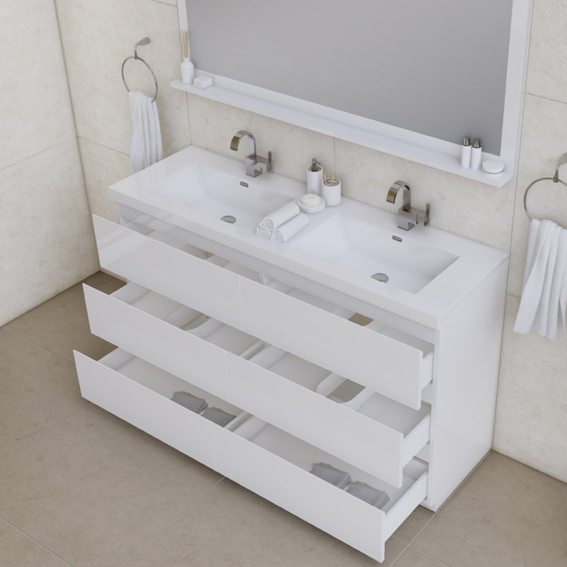 Ensemble de meuble-lavabo double 60 po Arjina, Blanc