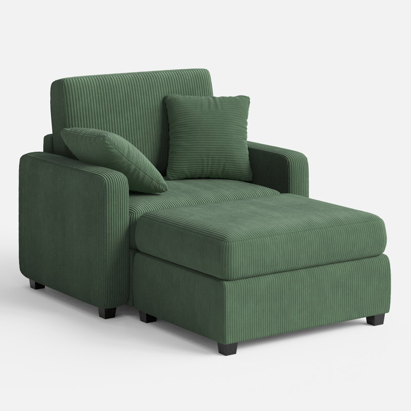 41‘’W Corduroy Chaise Lounge Sofa Upholstered Oversized Chair with Ottoman, Green