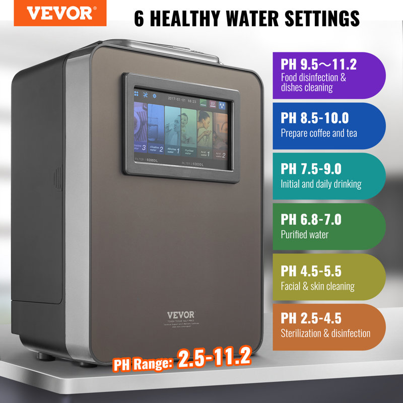 Machine d'ionisation de l'eau alcaline VEVOR, purificateur d'eau à acide alcalin à pH 2,5-11,2,
