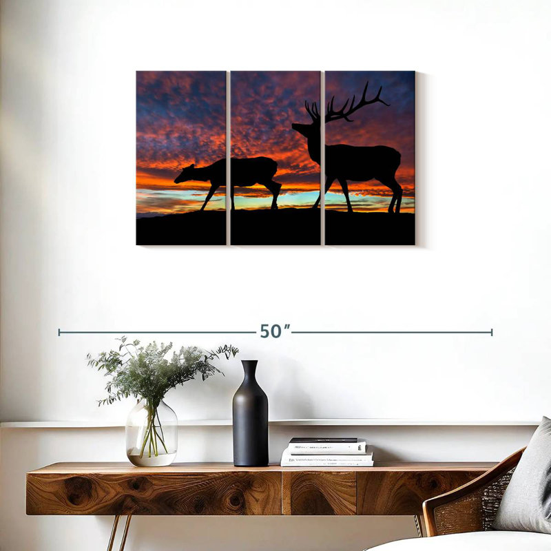 Brampt Elk Sunset Silhouette, 20" H x 33" W