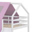 Lit mezzanine peu encombrant avec structure en forme de maison et tente-824370819