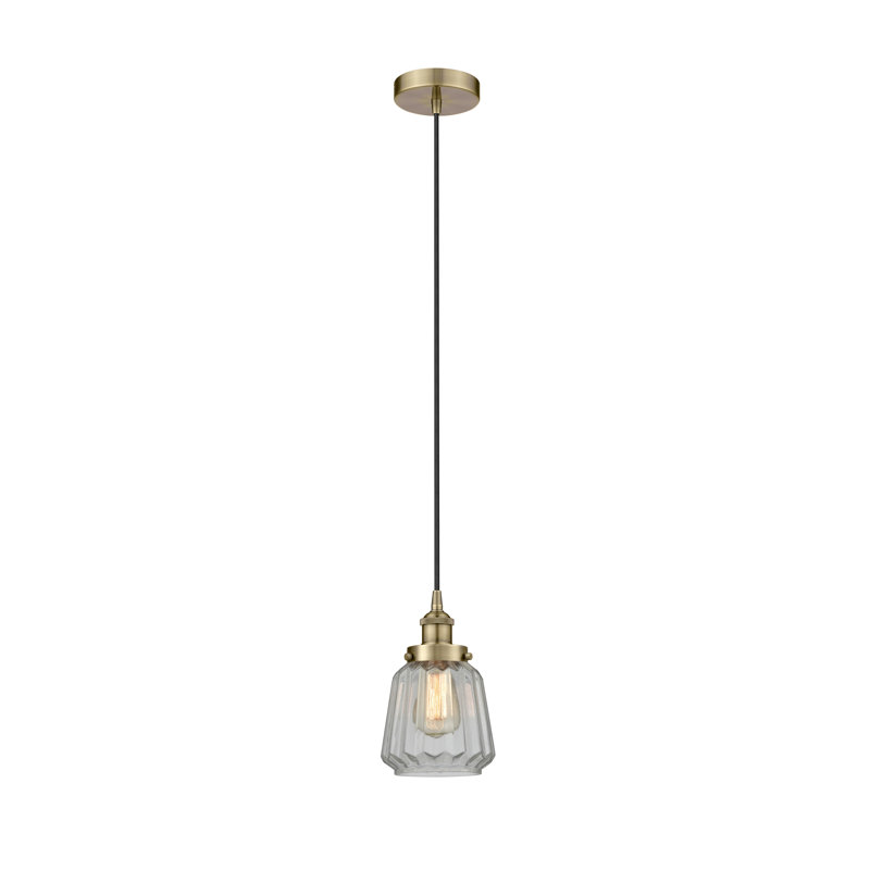 Luminaire suspendu conique à 1 lumière Caggiano, Laiton antique, Transparent