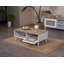 Table basse moderne avec rangement supplémentaire, finition blanche et chêne, 39,4 x 21,7 x 17,7 pouces | 100% panneau de fibres à densité moyenne et bois de pin, portes à fermeture en douceur | Conception géométrique scandinave, parfaite pour le salon et les espaces contemporains-729153904-729153906