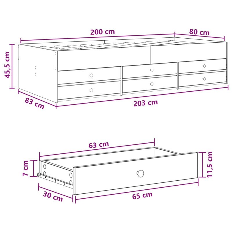 Bed Frame, Black Oak