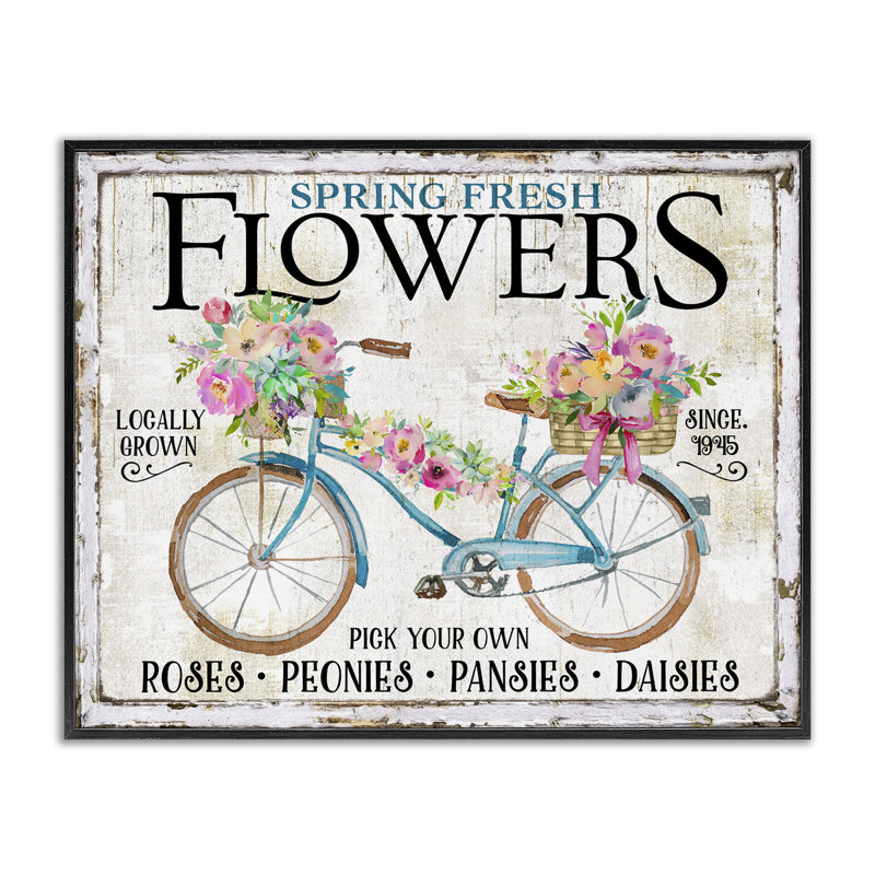 Fleurs printanières et art giclée sur vélo par Creatif Belle, H 11 po x l 14 po, Giclée encadrée noir minuit