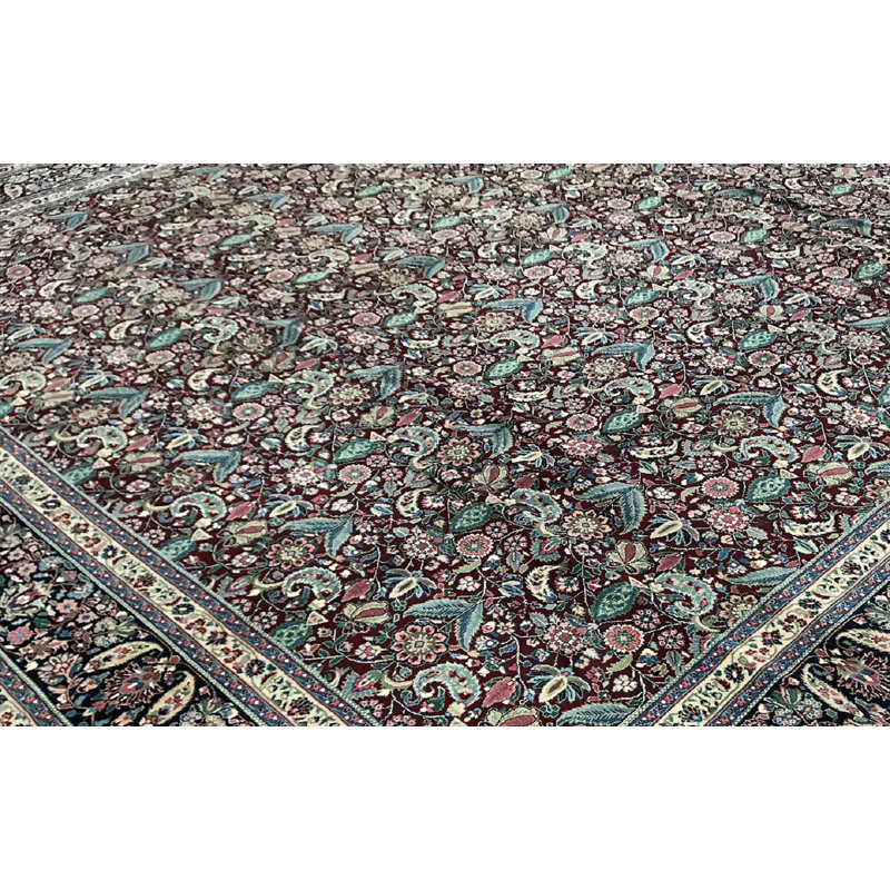 Tapis vin et bleu marine noué à la main de haute qualité