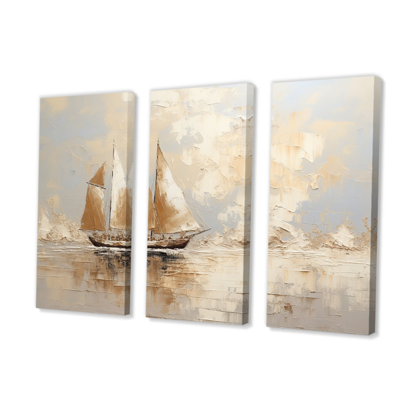 Bateau à voile sur la mer - ensemble de salon d'art mural à voile, H 32 po x l 48 po