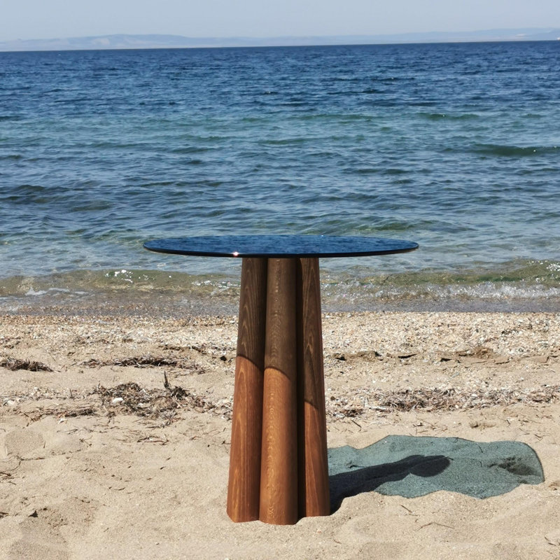 Table basse moderne avec plateau 100% verre trempé et structure 100% hêtre, 19,7 x 19,7 x 19,7 pouces | Design élégant en noyer et bleu | Démonté pour un assemblage facile | Parfait pour le salon et les espaces contemporains