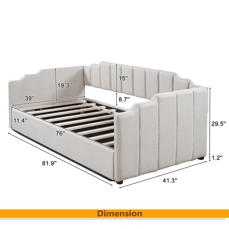 Lit de jour rembourré avec rangement inférieur, Lit simple, Blanc