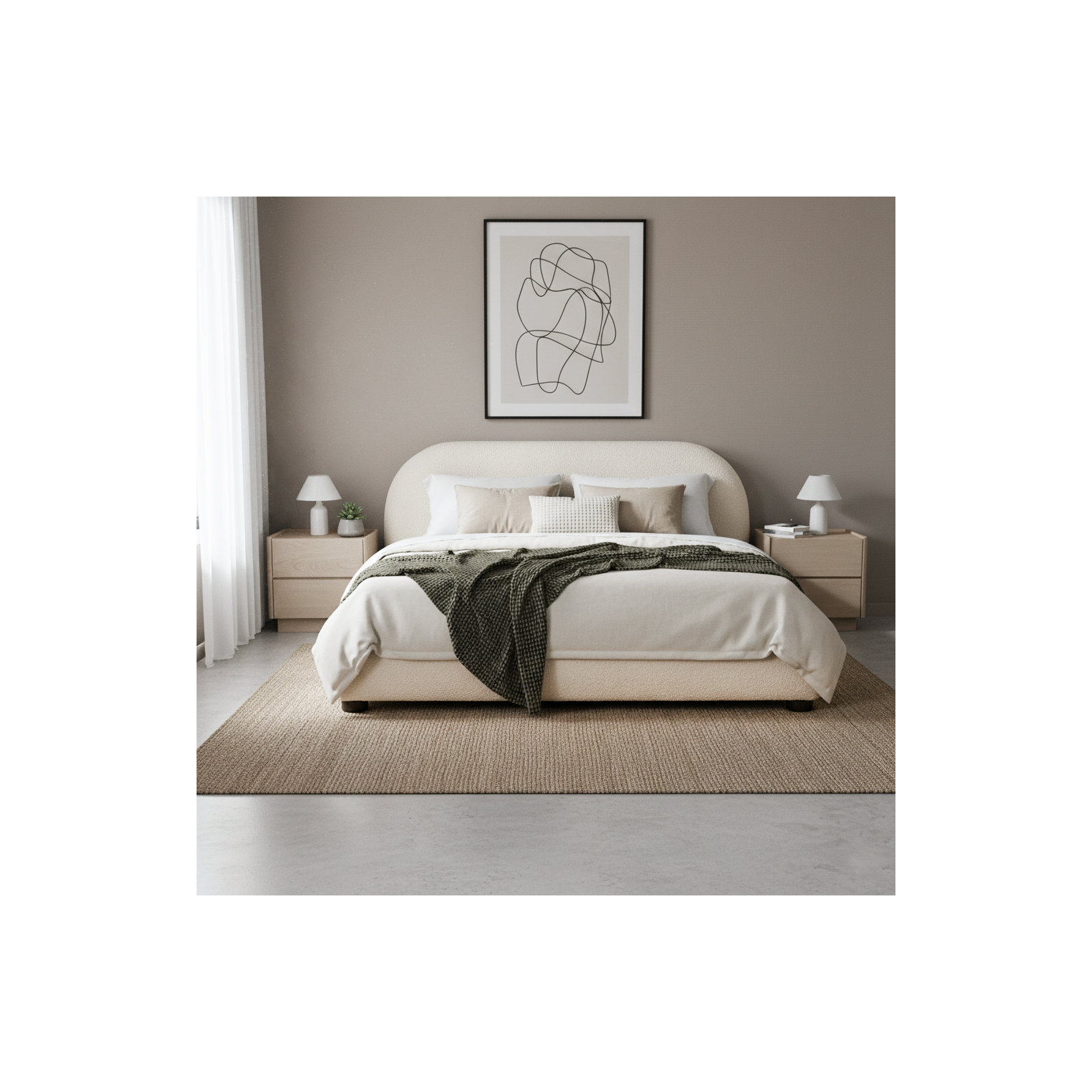Tesso Upholstered Bed , Cream, King