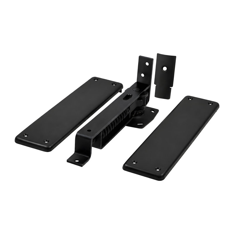 Deltana DASH95U4 Spring Hinge, Double Action w/ Solid Brass Cover Plates in Brushed Brass, Paint Black