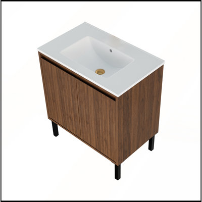 Meuble-lavabo mural 36 po avec grands tiroirs et panneaux 3D sculptés, peu encombrant et facile à assembler (sans lavabo)