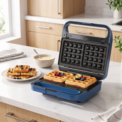Appareil à panini électrique 3 en 1 de 850 W avec 3 plaques antiadhésives amovibles, compatible lave-vaisselle, bleu.