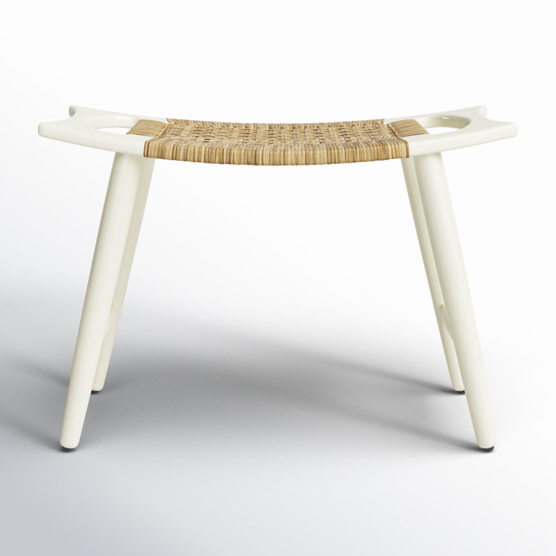 Tristan Natural Wood & Rattan Stool, White