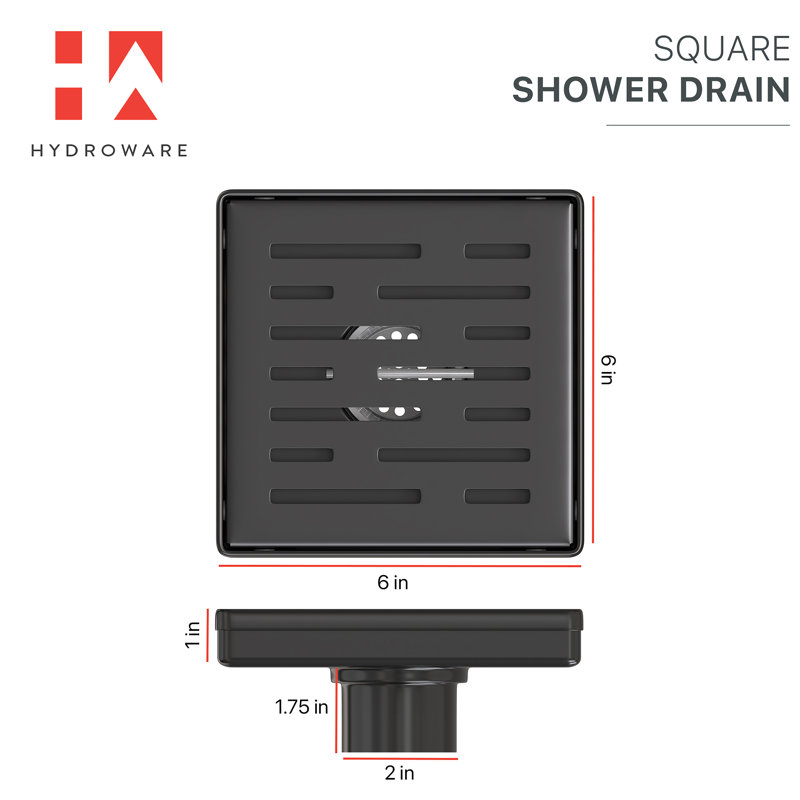 DRAIN DE DOUCHE CARRÉ 6 po avec crépine et crochet de levage - bonde en acier inoxydable moderne pour douches de salle de bain